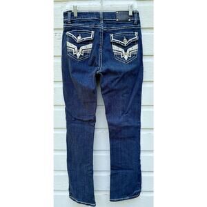 Live Hard Jeans Womens 8 Dark Wash Embroidery Pocket Detail Heavy Stitching Boot